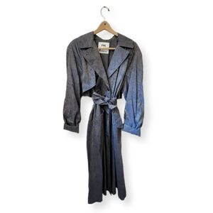 London Fog 90s Vintage Blue Purple Floral Long Belted Trench Coat Size 12